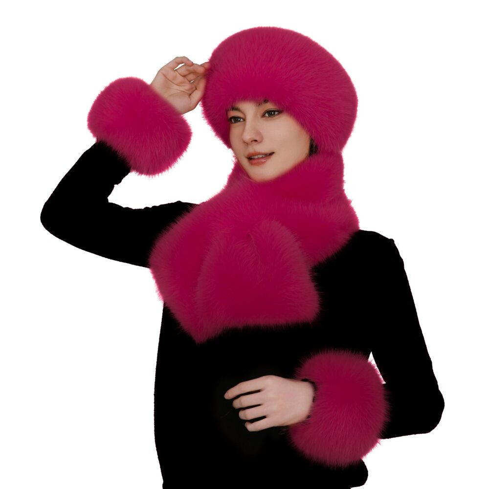 6289 Faux Fox Fur Scarf Set - Soft Fluffy Headband & Arm WarmersFaux Fur